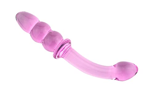 CCHW Pink Glass Dildo Pleasure Wand Penis -- Crystal Anal Beads Butt Plug Personal Massager G-Spot Stimulation Adult Sex Toy 1.0 Count