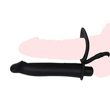 Load image into Gallery viewer, Silicone Strap On Penis Butt Plug, Double Penetration Dildo Vibrator with Cock Ring, Delay Ejaculation Anus Plug Massager Adult Erotic Anal Sex Toys for Male Man Women Couples Black
