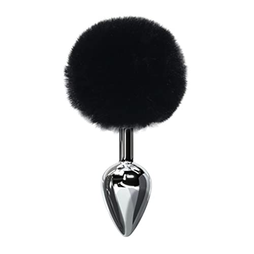 Rabbit Fur Ball Anal Plug Removable Buttplug Tail Stainless Steel Prostate Massager BDSM Sex Toys Cosplay Gay Couples Butt Plug (Color : Black)