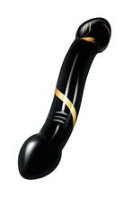 Load image into Gallery viewer, Secret Kisses Handblown Glass Double Ended Dildo Black Gold (7.5&quot;)
