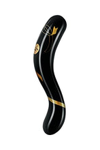 Load image into Gallery viewer, Secret Kisses Handblown Glass Double Ended Dildo Black Gold (7&quot;)
