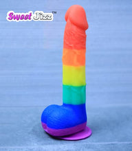 Load image into Gallery viewer, Sweet Jizz - 8.5&quot; Rainbow Silicone Dildo with Strong Suction Cup
