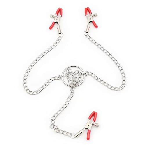 JOYAZ Adjustable Nipple Clips, Non Piercing Nipple Rings with Chain, Nipple Rings Breast Stimulation Toys, Nipple Clamps for Sex Pleasure (red)