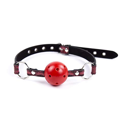 Adjustable red and Black Shiny Leather Hollow Toy Ball with Perforated Mouth (red)