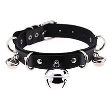 Load image into Gallery viewer, Adjustable Bondage Binding Leather Metal Large Bell Collar Neck Ring For Men And Women, PU Leather Necklace Jewelry Black Collar, Role Play Collar
