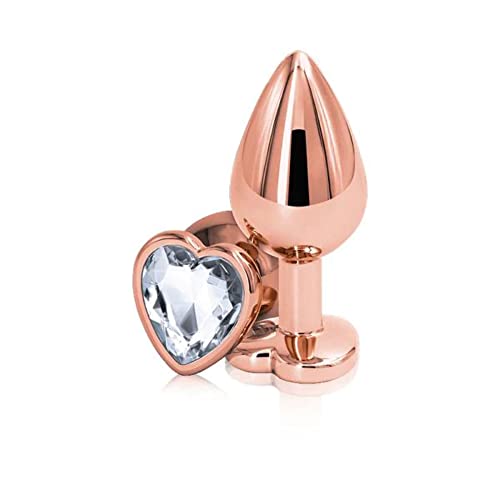 Rear Assets Anal Butt Plug - Rose Gold - Medium - Heart-Shaped (Clear Jewel)