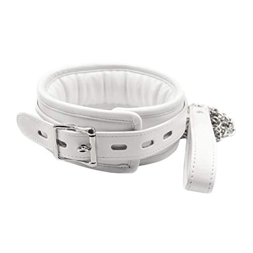 Amosfun Leather Leash Choker Neck Bondage Bed Sexy Harness Restraints for Couples Lovers White