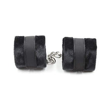 Load image into Gallery viewer, Soft Short plush Handcuffs Straps Set Ankle Cuffs &amp; Wrist Cuffs 4 Pieces (Black)
