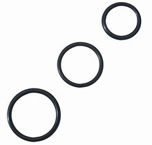 Load image into Gallery viewer, Rubber Penis Ring Set - Black Pack of 3 Inside diameters: 1.25&quot;; 1.5&quot;; 2&quot;
