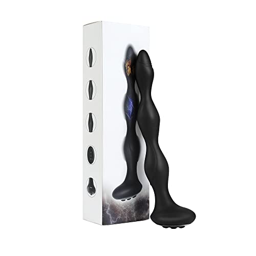 Vibrating, Heating and Thrusting Electric Shock Anal Beads, Body-Safe Silicone Anal Plug Sex Toys, Water Proof and USB Charging Prostate Massager, Black Butt Plug for Beginners and Advanced Users