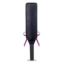 Load image into Gallery viewer, Hand Slapper Leather Spanking Paddle with Purple Ribbon Bow and Black Satin Eye Mask Blindfold
