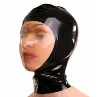 Halloween Black and Transparent Latex Hoods Rubber Mask Open Nostril Breath Control Club wear Cosplay Gatherings (XL)