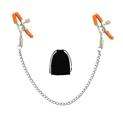 Nipple Clamps with Metal Chain, Adjustable Breast Clamps for Women Men, Non Piercing Nipple Clips for Women Men Pleasure (Orange)