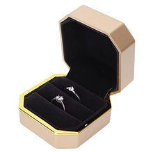 Load image into Gallery viewer, KUIDAMOS Lighted Rings Box, Easy To Easy To Carry Plastic Outer Layer LED Light Couple Ring Box Soft Flocking Inner for Lovers for Engagements(Gold)
