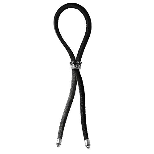 Bolo Cock Ring Lasso Slider Leather Strap, Black, Silver Crown, 1.3 Ounce