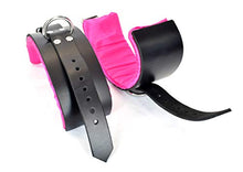 Load image into Gallery viewer, Pink Satin Lined Leather Wrist Bondage Cuffs
