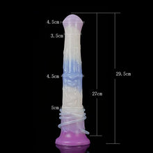 Load image into Gallery viewer, 11 Inch Soft Multi Color Artificial Horse Dildo Squirting Dildo Flexible Color Mixed with Strong Suction (Purple+White)
