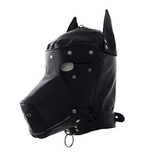 Load image into Gallery viewer, PU Leather Bondage Dog Blindfold Full Head Harness Fetish Blindfold Zipper Head Hood Sex Toys for Couples (Black)
