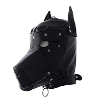 PU Leather Bondage Dog Blindfold Full Head Harness Fetish Blindfold Zipper Head Hood Sex Toys for Couples (Black)