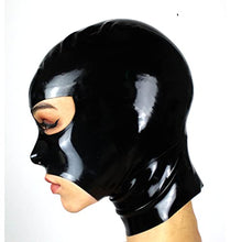 Load image into Gallery viewer, Latex Hood Mask Women&#39;s Rubber Full Face Party Mask with with Open Eyes Nose and Chin Zipped Latex Mask (M, Black-0.6mm)
