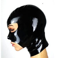 Latex Hood Mask Women's Rubber Full Face Party Mask with with Open Eyes Nose and Chin Zipped Latex Mask (M, Black-0.6mm)