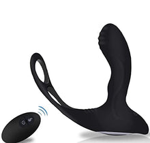 Load image into Gallery viewer, Male Vibrating Prostate Massager Thrust Anal Vibrator Adult Sex Toy with Double Cock Ring Remote Control Prostate Stimulator Toy Anal Plug 10 Thrust Vibration Modes
