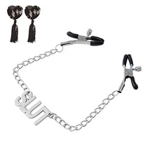 Load image into Gallery viewer, Nipple Clamps with Chain, Non-Piercing Metal Body Chain with Letter Plate, Adjustable Nipple Clamp Clip, Nipple Clamps for Sex Pleasure for Women (Slut)
