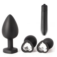 2023 Year New Anal Sex Trainer 3PCS Silicone Jeweled Butt Plugs, Anal Sex Toys Kit for Starter Beginner Men Women Couples (4black)