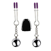 Load image into Gallery viewer, MONEYN Pair Stainless Steel Nipple Clamps, Adjustable Nipple Clamps with Weight Ball, Non-Piercing Nipple Rings, Breast Clips Nipple Jewelry for Women Men Pleasure Sex (B)
