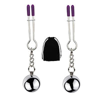 MONEYN Pair Stainless Steel Nipple Clamps, Adjustable Nipple Clamps with Weight Ball, Non-Piercing Nipple Rings, Breast Clips Nipple Jewelry for Women Men Pleasure Sex (B)