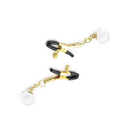 Nipple Clip with Glass Ball Metal Nipple Clamps Nipple Chain Pleasure Stimulator Breast Stimulation (Golden)