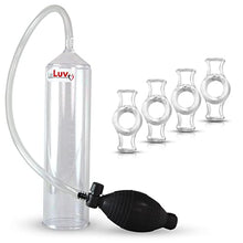 Load image into Gallery viewer, 2.25&quot; x 9&quot; Good EasyOp Black Bgrip Penis Pump Ball Grip with Clear Graduated Cylinder/Clear Collapse-Resistant Hose + 4X .75&quot; Constriction Rings
