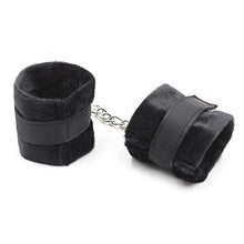 Load image into Gallery viewer, Soft Short plush Handcuffs Straps Set Ankle Cuffs &amp; Wrist Cuffs 4 Pieces (Black)
