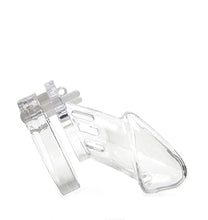 Load image into Gallery viewer, Short Male Chastity Device w/ 5 Different Cock Rings Light Plastic Chastity Cage Made in USA (Regular, Transparent)
