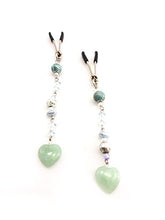 Load image into Gallery viewer, Bijoux De Nip Nipple Clamp Short Tweezer Chrome Green Beads Polished Stone Heart
