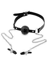 Load image into Gallery viewer, PASTOS Black Open Breathing Mouth Sex Ball Gag Nipple Clamps Clips Sex Play BDSM Bondage Lockable Gag Sex Toy
