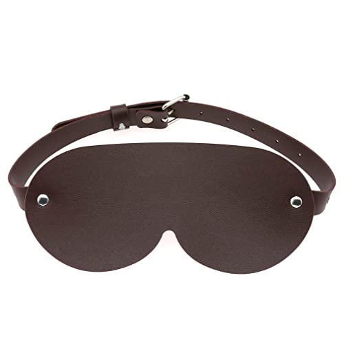 Eye mask Blindfold mask Eye Patch lightproof PU Leather Sexy Men's and Women's Cosplay SM Handcuffs Restraints Training Adjustable Costume Accessories (Darkbrown)