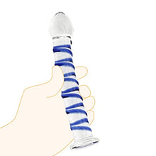 Load image into Gallery viewer, Crystal Glass Pleasure Wand Dildo Penis with Blue Raised Spiral Texture Mushroom Tip Anal Butt Plug Sex Factory
