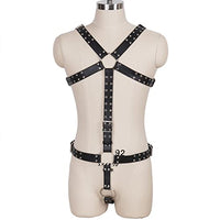 CAOMIAN Men Black Sexy Leather Vest Bondage Lingerie Gay Harness Adjustable Body Chest Harness Full Body BDSM Strap Belt Restraint Kit (Color : MH-078-Black)