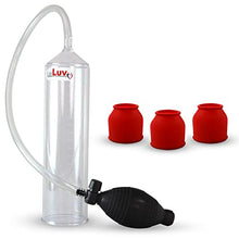 Load image into Gallery viewer, LeLuv Easyop 2.25 Inch by 9 Inch Cylinder Penis Pump Black Bgrip Ball Handle Clear Graduated Cylinder/Clear Collapse-Resistant Hose + 3 Silicone Small Sleeves
