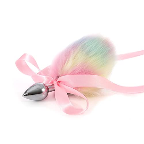 DYWHTY Metal Small Cute Rabbit Bunny Headband Pink Silk Fox Tail Ball Anal Bead Butt Plug Set Sex Toy Cosplay Game (Color : Light Yellow)