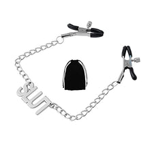 Load image into Gallery viewer, MONEYN Adjustable Nipple Clamps with Letter Chain, Massage Breasts Clips Nipple Clips, Nipple Clamps Non Piercing for Ladies Own Use and Flirting with Couples (Slut)
