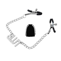 MONEYN Adjustable Nipple Clamps with Letter Chain, Massage Breasts Clips Nipple Clips, Nipple Clamps Non Piercing for Ladies Own Use and Flirting with Couples (Slut)