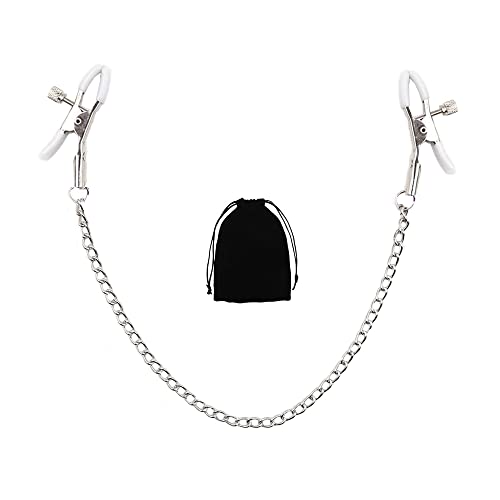 Nipple Clamps with Metal Chain, Adjustable Breast Clamps for Women Men, Non Piercing Nipple Clips for Women Men Pleasure (White)