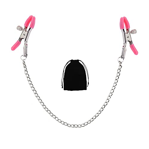 Nipple Clamps with Metal Chain, Adjustable Breast Clamps for Women Men, Non Piercing Nipple Clips for Women Men Pleasure (Pink)