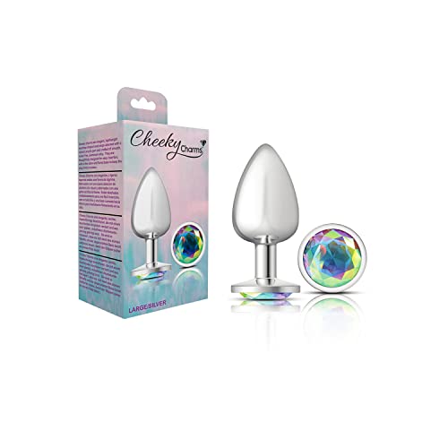 Viben Toys  Cheeky Charms Butt Plug  Body Safe Aluminum Alloy, Lightweight Anal Plug  Silver Round Clear Iridescent Acrylic Gemstone - Large