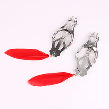 Load image into Gallery viewer, Bluebay Leather Feather Nipple Clmaps Metal Clips for Women Sex Play (007G Red Feather)
