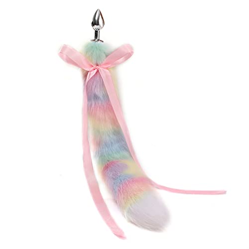 XIAOKUGUA Rainbow Metal Small Cute Rabbit Bunny Headband Pink Silk Fox Tail Ball Anal Bead Butt Plug Set Sex Toy Game Men Women (Color : Light Grey)