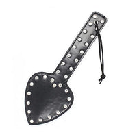 Leather Spanking Paddle Teasing Tickler Whip Heart Shape Whip Slapper Rivet Restraint for Couples Lovers Black