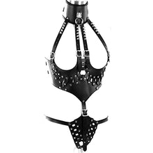 Load image into Gallery viewer, LSCZSLYH Leather BDSM Bondage Waist Underwear Chastity Belts Women Open Breast Bra with Spiked Collar SM Toys (Color : Black)
